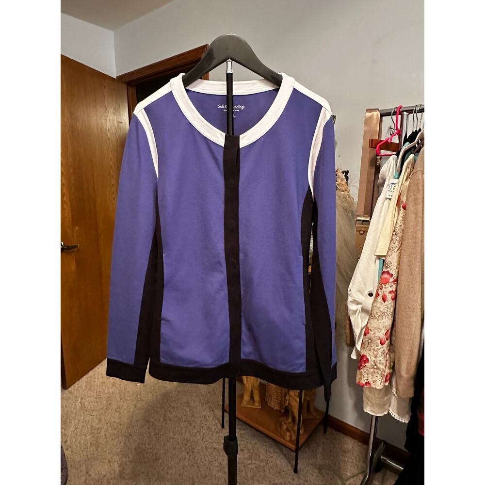 Soft Surroundings Colorblock Zip Jacket XL Periwinkle Purple Knit Cardigan